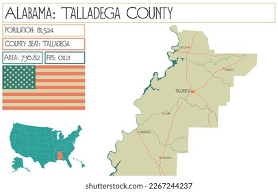 Mapa grande y detallado del condado de Talladega en Alabama, EEUU.
