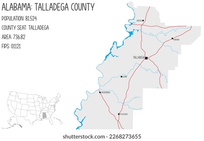 Mapa grande y detallado del condado de Talladega en Alabama, EEUU.