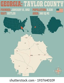 Large and detailed map of Taylor county in Georgia, USA.