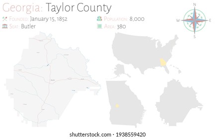 Large Detailed Map Taylor County Georgia Stock Vector (Royalty Free ...