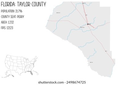 Large and detailed map of Taylor County in Florida, USA.