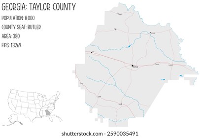 Large and detailed map of Taylor County in Georgia, USA.