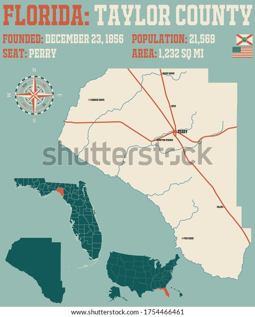 Large Detailed Map Taylor County Florida Stock Vector (Royalty Free ...