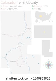 Large and detailed map of Teller county in Colorado, USA.