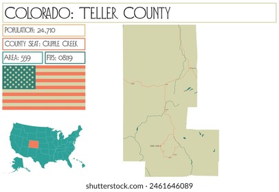 Large and detailed map of Teller County in Colorado USA.