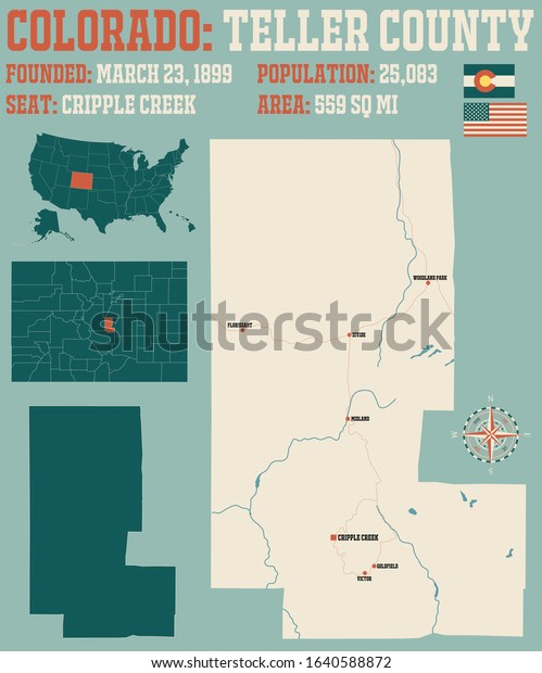 Large Detailed Map Teller County Colorado Stock Vector (Royalty Free ...