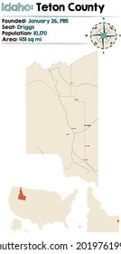 Large And Detailed Map Of Teton County In Idaho, USA.