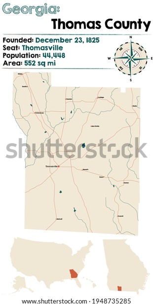 Large Detailed Map Thomas County Georgia Stock Vector Royalty Free 1948735285 Shutterstock 5652
