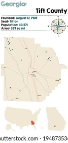 Große und detaillierte Karte des Bezirks Tift in Georgia, USA.