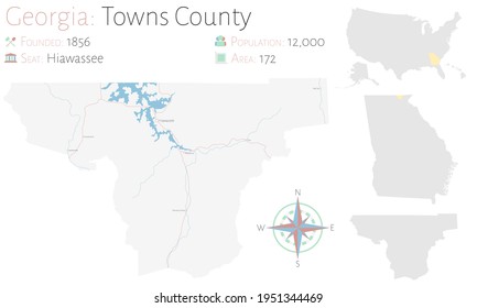 Mapa grande y detallado del condado de Towns en Georgia, EEUU.