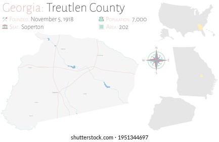 Large and detailed map of Treutlen county in Georgia, USA.