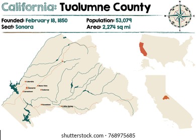 Large and detailed map of Tuolumne County, California