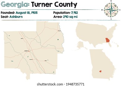 Large and detailed map of Turner county in Georgia, USA.