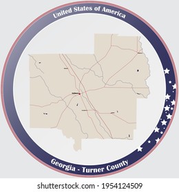 Large and detailed map of Turner county in Georgia, USA.