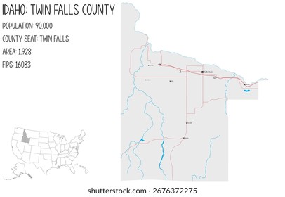 Grande y detallado mapa de Twin Falls County en Idaho, Estados Unidos.