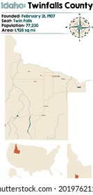 Large and detailed map of Twinfalls county in Idaho, USA.