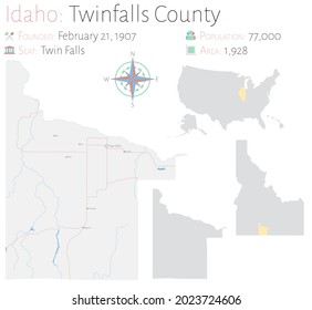 Large and detailed map of Twinfalls county in Idaho, USA.