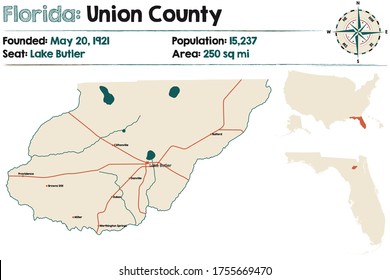 Large and detailed map of Union county in Florida, USA.