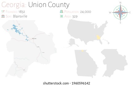 Large and detailed map of Union county in Georgia, USA.