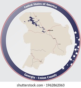 Large and detailed map of Union county in Georgia, USA.