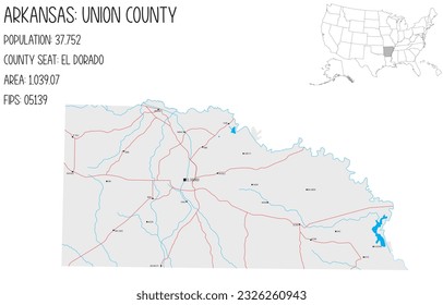 Large and detailed map of Union County in Arkansas, USA.