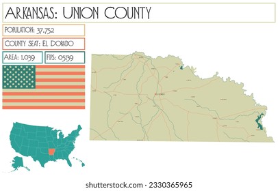 Large and detailed map of Union County in Arkansas, USA. svg