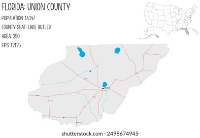 Grande y detallado mapa de Union County en Florida, Estados Unidos.