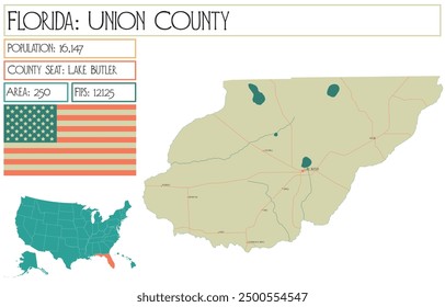 Large and detailed map of Union County in Florida USA.