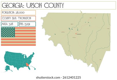 Large and detailed map of Upson County in Georgia USA.