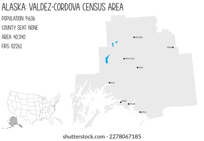 Large and detailed map of Valdez-Cordova Census Area in Alaska, USA.