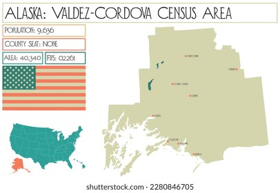 Large and detailed map of Valdez-Cordova Census Area in Alaska, USA.