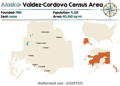 Large and detailed map of Valdez-Cordova Census Area in Alaska