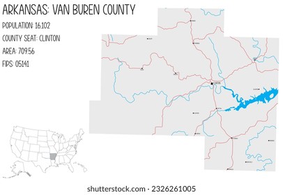 Large and detailed map of Van Buren County in Arkansas, USA.