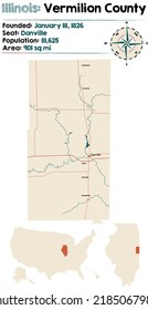 Large and detailed map of Vermilion county in Illinois, USA.