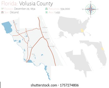 Große und detaillierte Karte des Volusia County in Florida, USA.