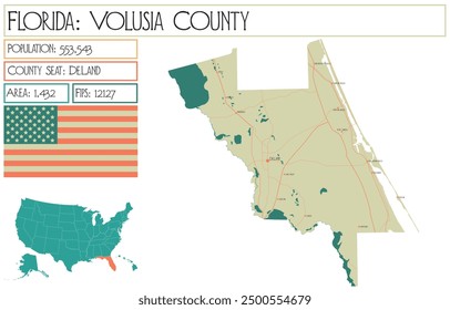Grosse und detaillierte Karte von Volusia County in Florida USA.