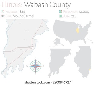 Large and detailed map of Wabash county in Illinois, USA.
