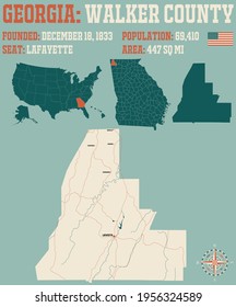 Large and detailed map of Walker county in Georgia, USA.