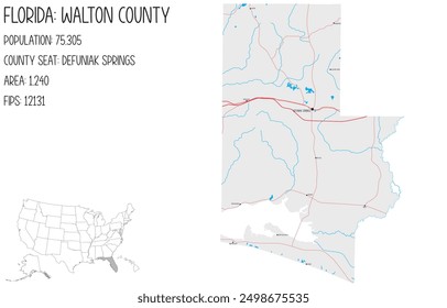 Grande y detallado mapa de Walton County en Florida, Estados Unidos.