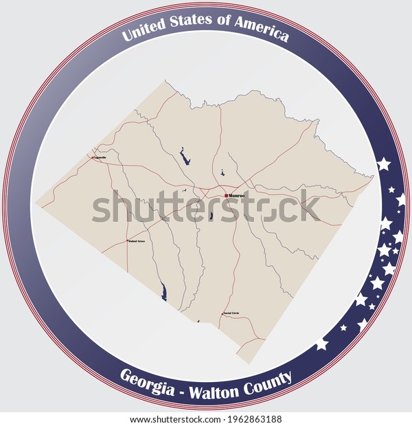 Large Detailed Map Walton County Georgia Vector De Stock Libre De Regalías 1962863188 3457