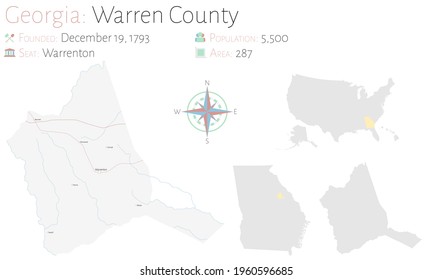 Large and detailed map of Warren county in Georgia, USA.