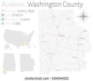 Large And Detailed Map Of Washington County In Alabama, USA.