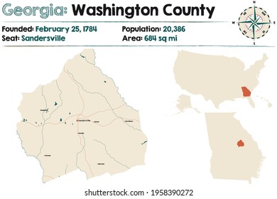 Mapa grande y detallado del condado de Washington en Georgia, EEUU.