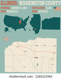 Large And Detailed Map Of Washington County In Illinois, USA.