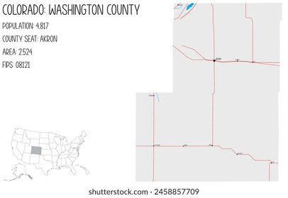 Large and detailed map of Washington County in Colorado, USA.