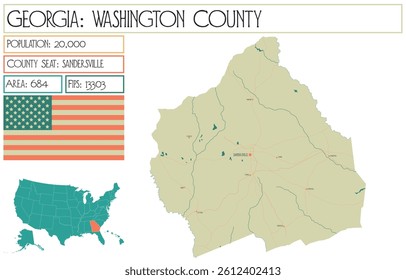 Large and detailed map of Washington County in Georgia USA.
