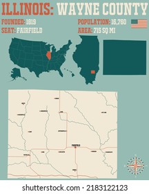 Large And Detailed Map Of Wayne County In Illinois, USA.