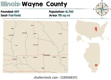 Large And Detailed Map Of Wayne County In Illinois, USA.