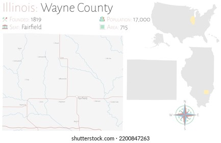 Large And Detailed Map Of Wayne County In Illinois, USA.