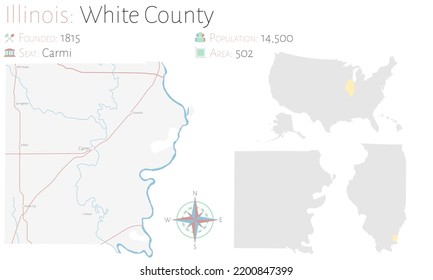 Large And Detailed Map Of White County In Illinois, USA.